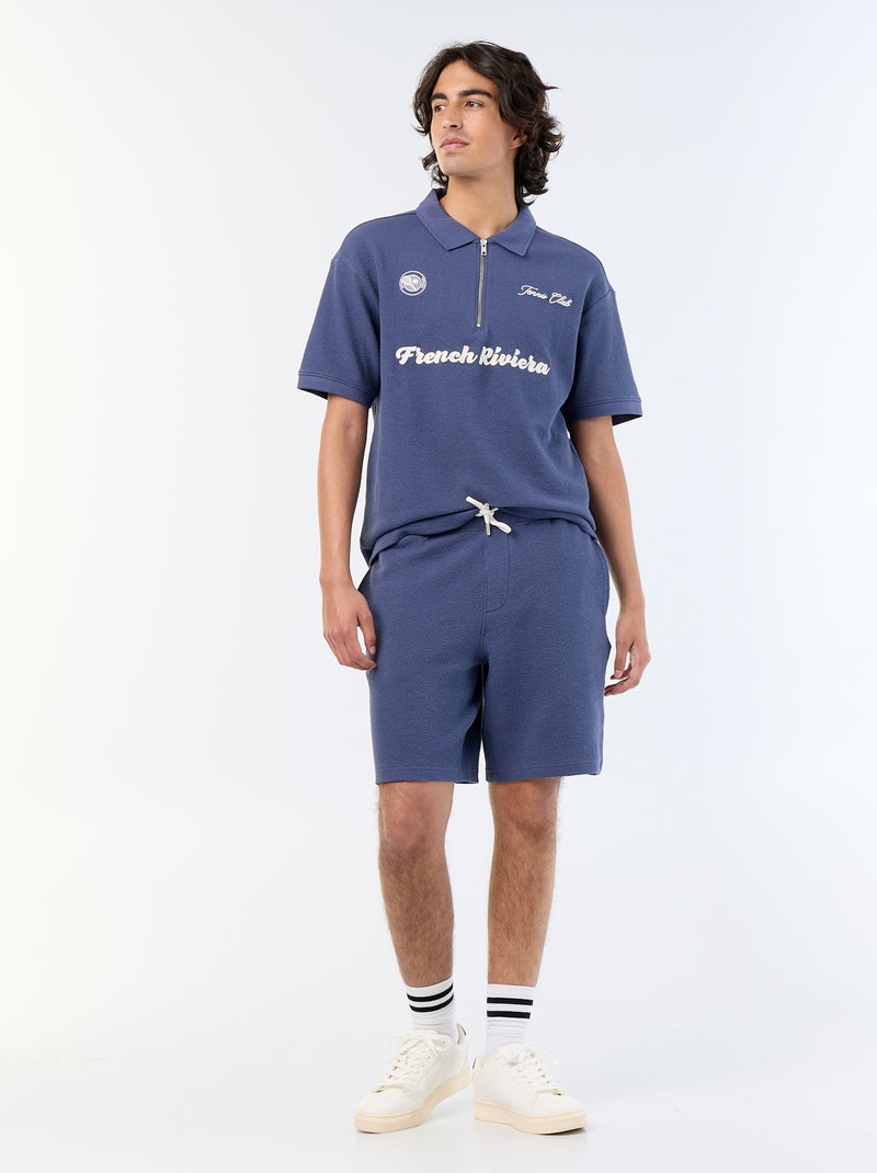 Polo met korte mouwen van fantasie stof Blauw - Kiabi