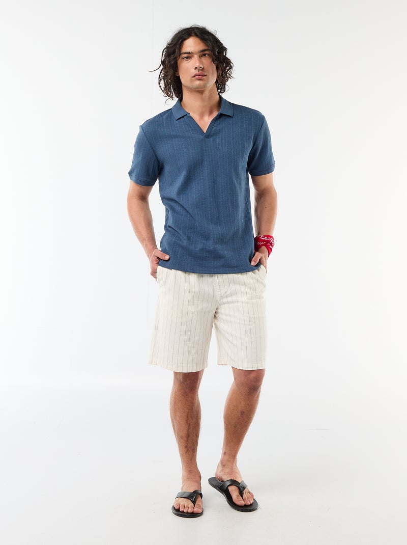 Polo met korte mouwen van gewafelde stof Blauw - Kiabi