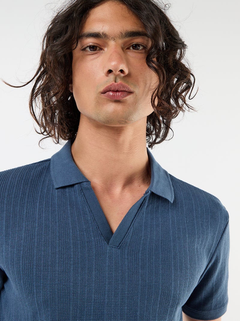 Polo met korte mouwen van gewafelde stof Blauw - Kiabi