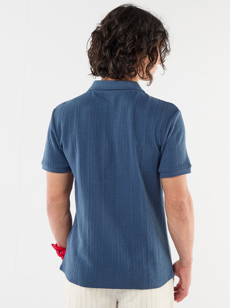 Polo met korte mouwen van gewafelde stof Blauw - Kiabi
