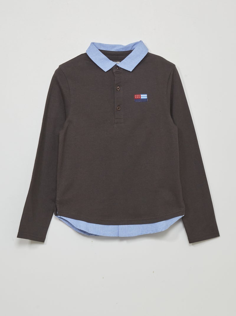 Polo met lange mouw - 2-in-1-effect GRIJS - Kiabi