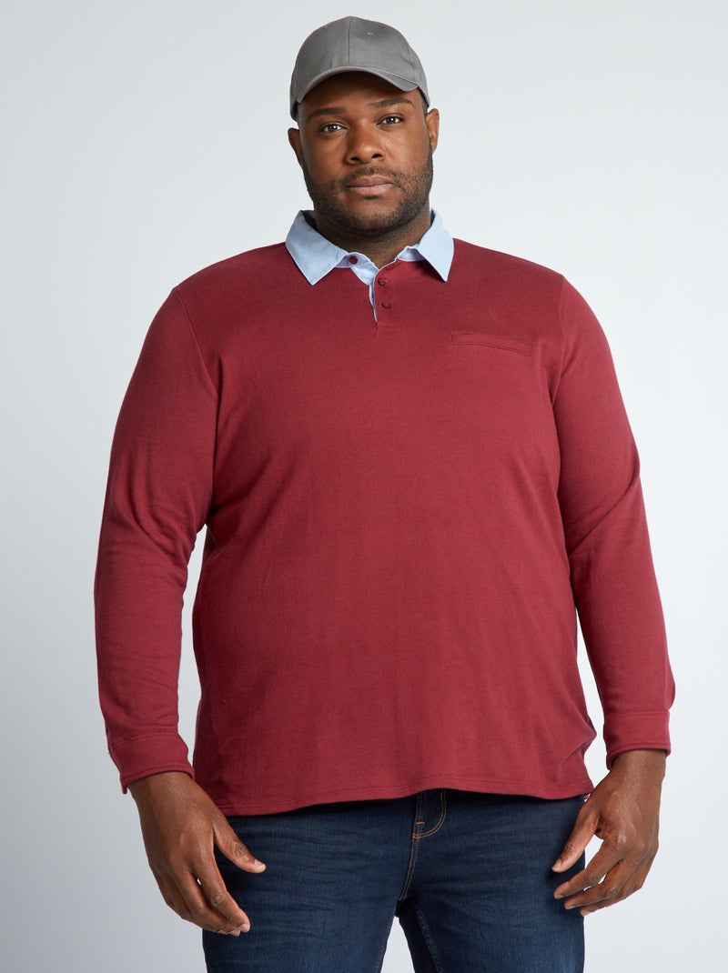 Polo met lange mouw ROOD - Kiabi