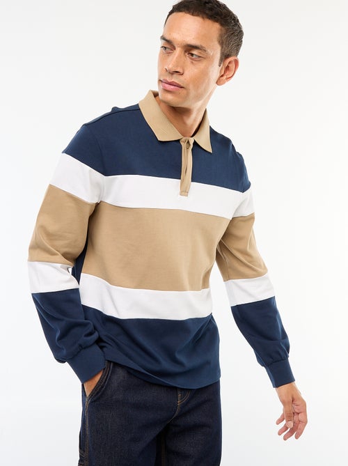 Polo met lange mouw, rugbystijl en colorblock-patroon - Kiabi