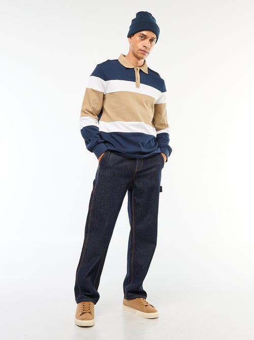 Polo met lange mouw, rugbystijl en colorblock-patroon - Kiabi
