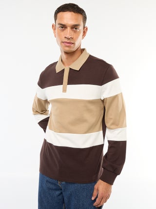 Polo met lange mouw, rugbystijl en colorblock-patroon