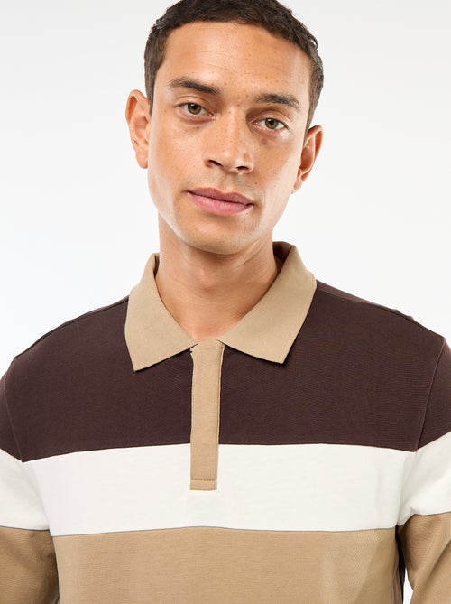 Polo met lange mouw, rugbystijl en colorblock-patroon - Kiabi