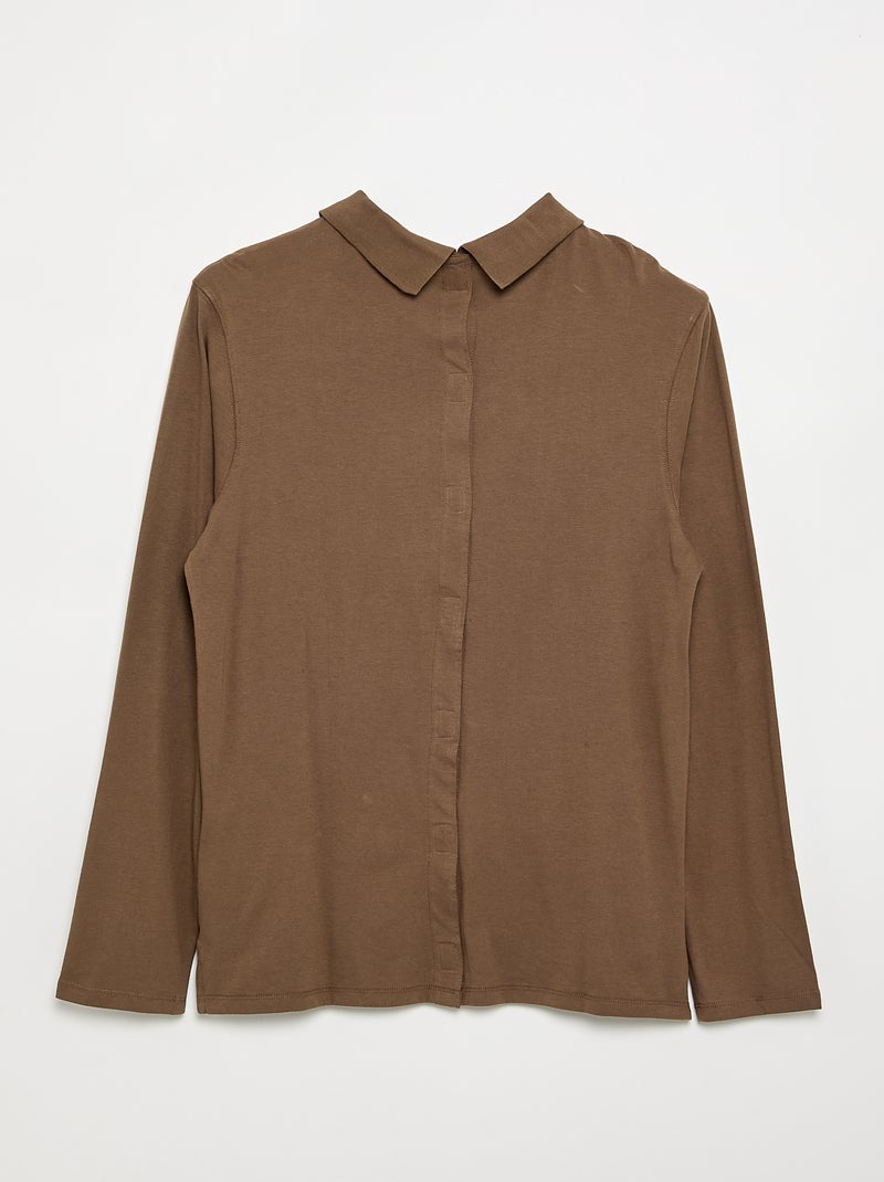Polo met lange mouwen - makkelijk aan te trekken collectie Bruin - Kiabi