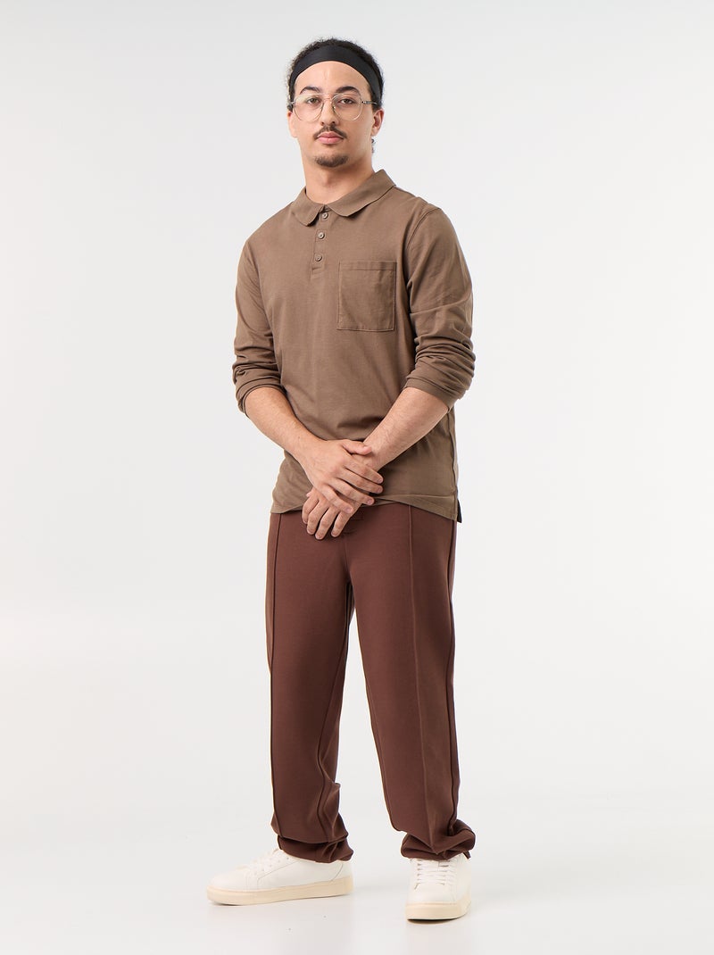 Polo met lange mouwen - makkelijk aan te trekken collectie Bruin - Kiabi