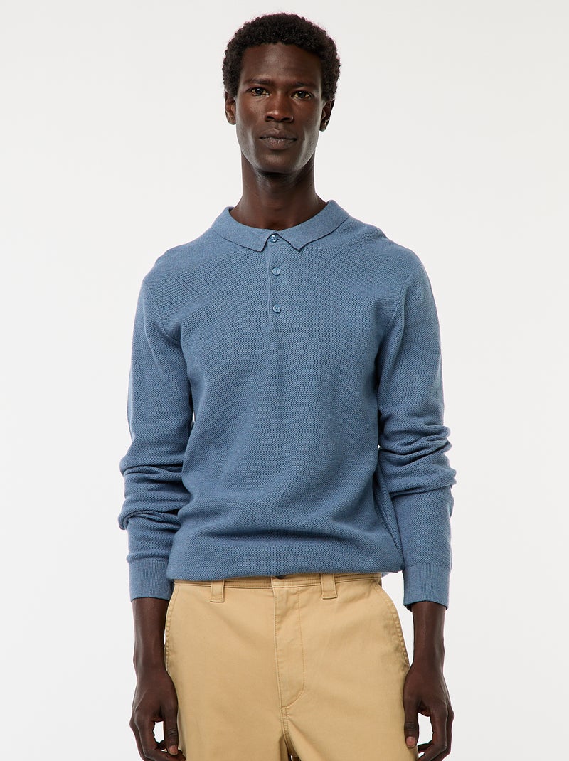 Polo met lange mouwen van fantasietricot Blauw - Kiabi