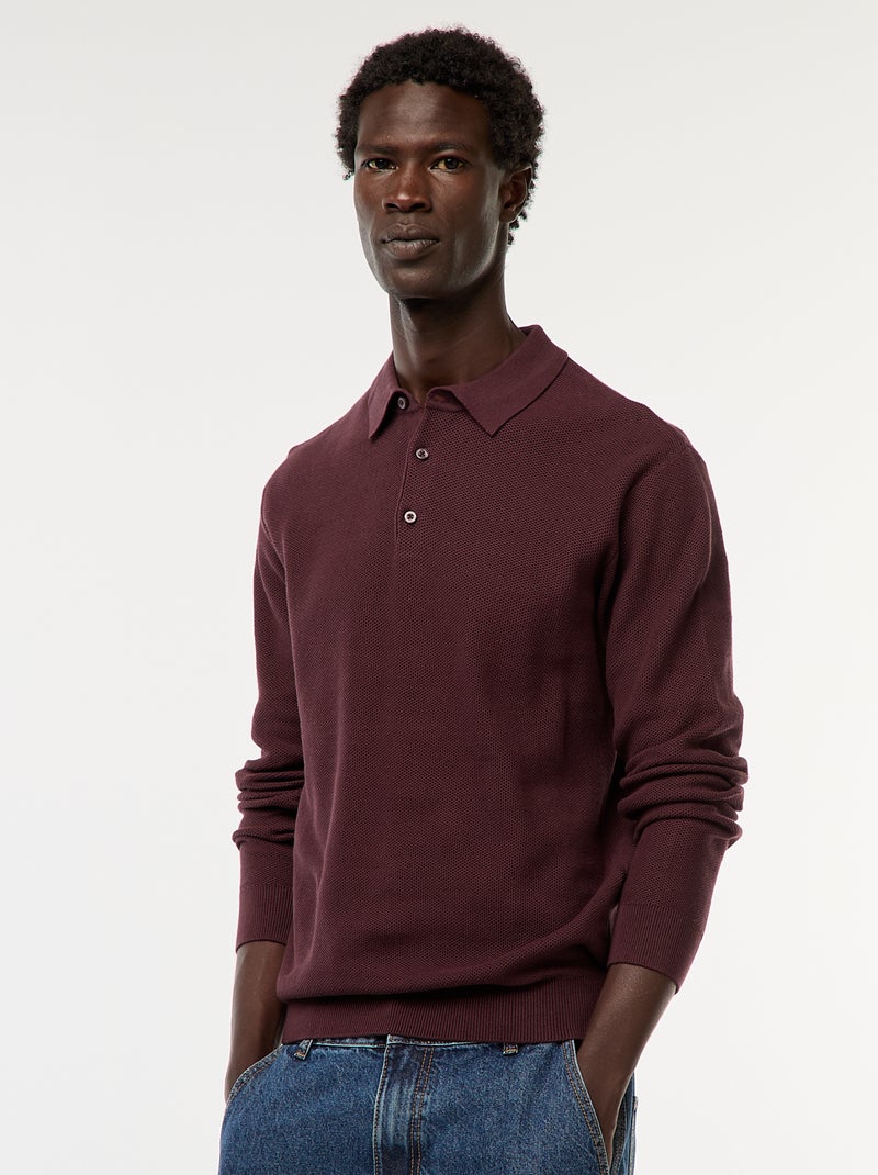 Polo met lange mouwen van fantasietricot Paars - Kiabi