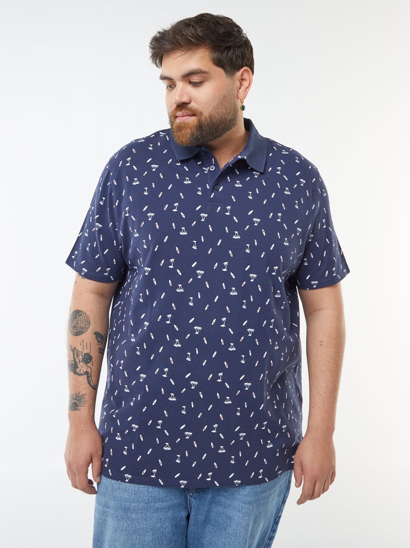 Polo met motiefjes in piquétextuur Blauw - Kiabi