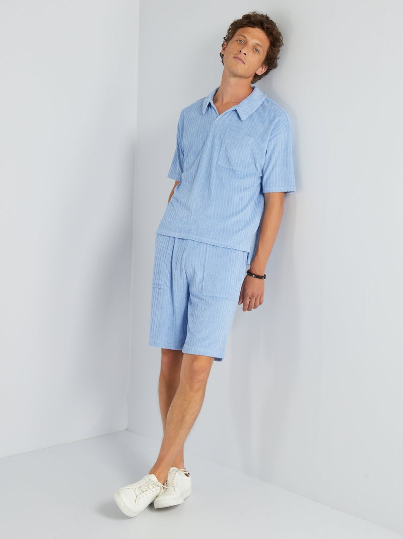 Polo van badstof met ribbeltextuur BLAUW - Kiabi