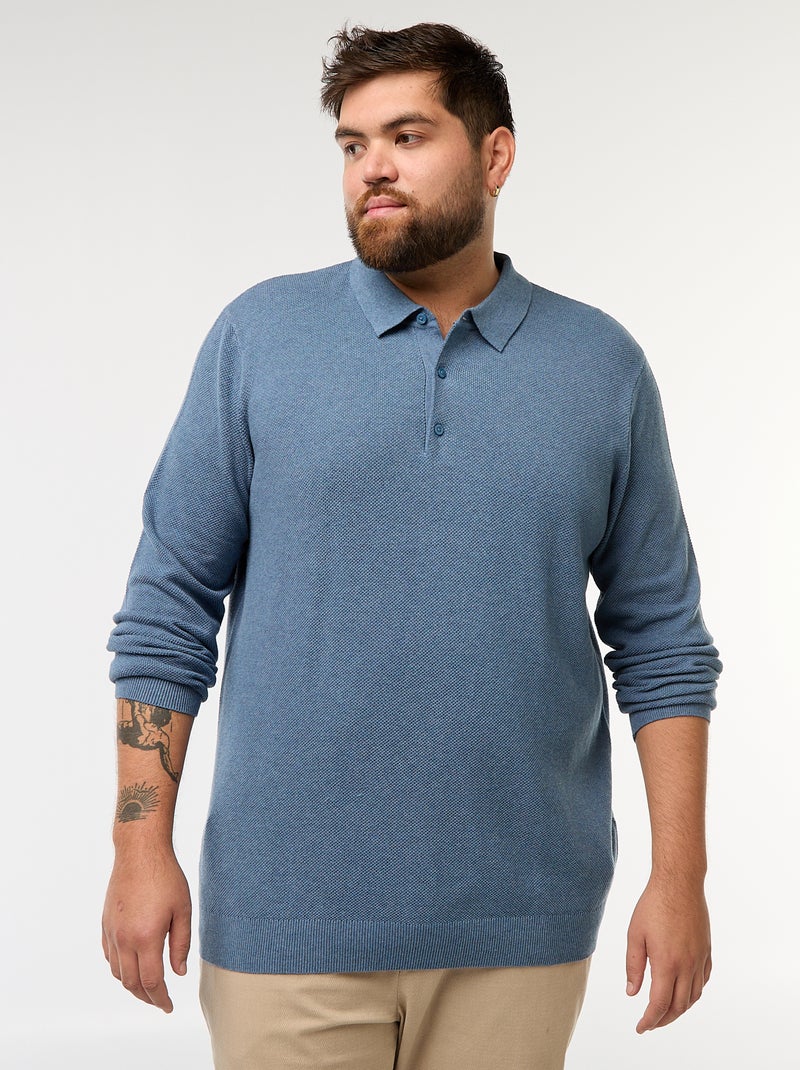 Polo van fantasietricot met lange mouwen Blauw - Kiabi