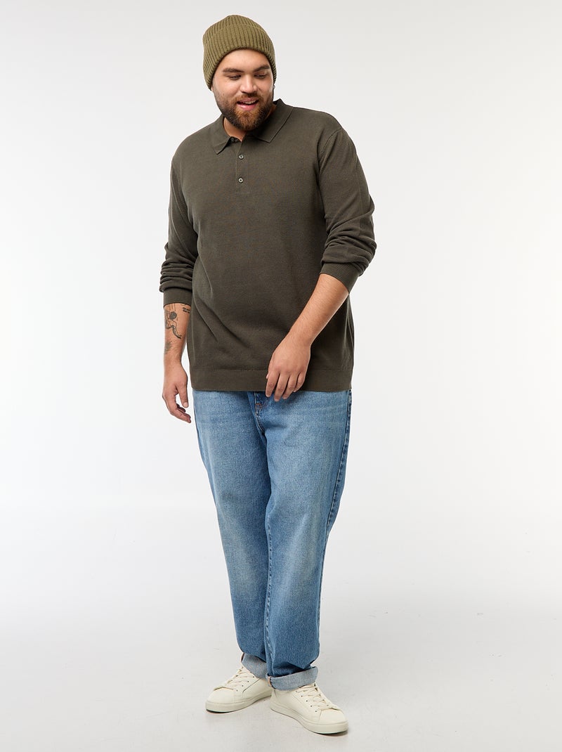 Polo van fantasietricot met lange mouwen Kaki - Kiabi