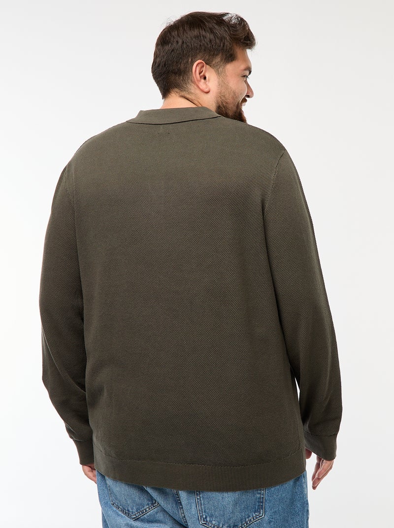 Polo van fantasietricot met lange mouwen Kaki - Kiabi