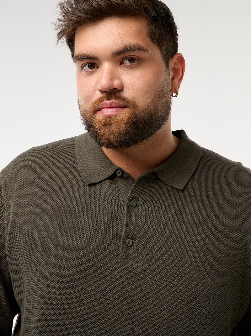 Polo van fantasietricot met lange mouwen Kaki - Kiabi