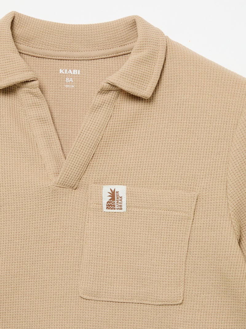 Polo van gewafelde stof Beige - Kiabi
