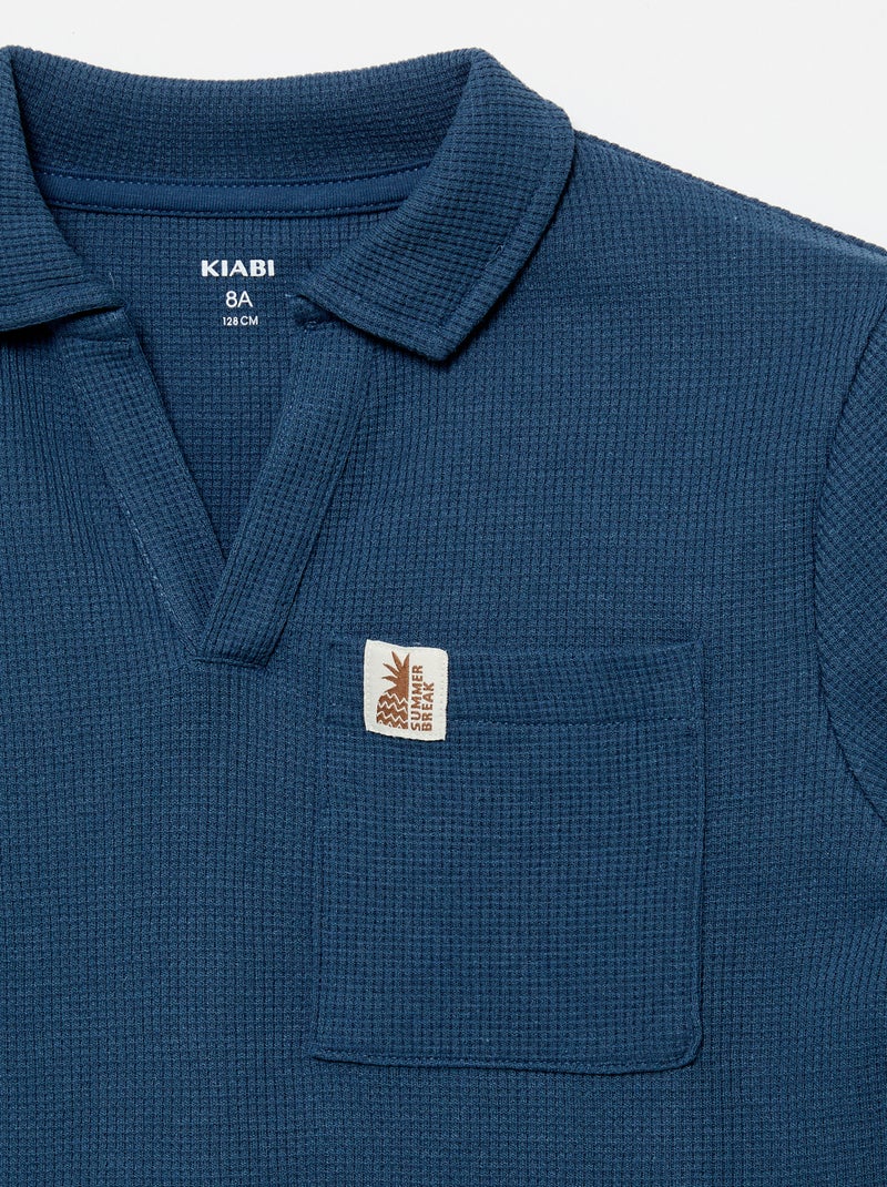 Polo van gewafelde stof Blauw - Kiabi