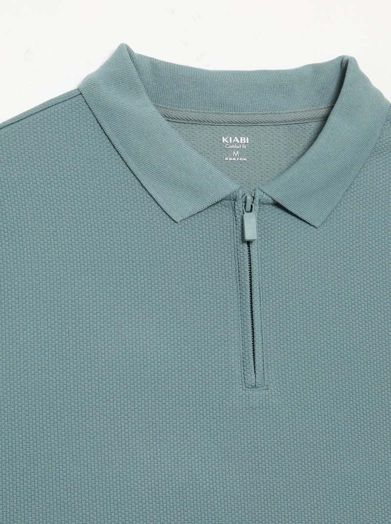 Polo van gewafelde stof met ritskraag Blauw - Kiabi
