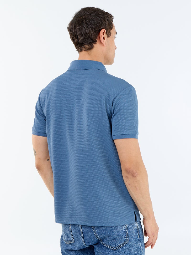Polo van gewafelde stof met ritskraag Blauw - Kiabi