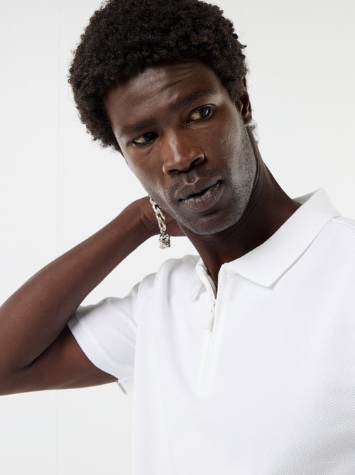 Polo van gewafelde stof met ritskraag - Kiabi