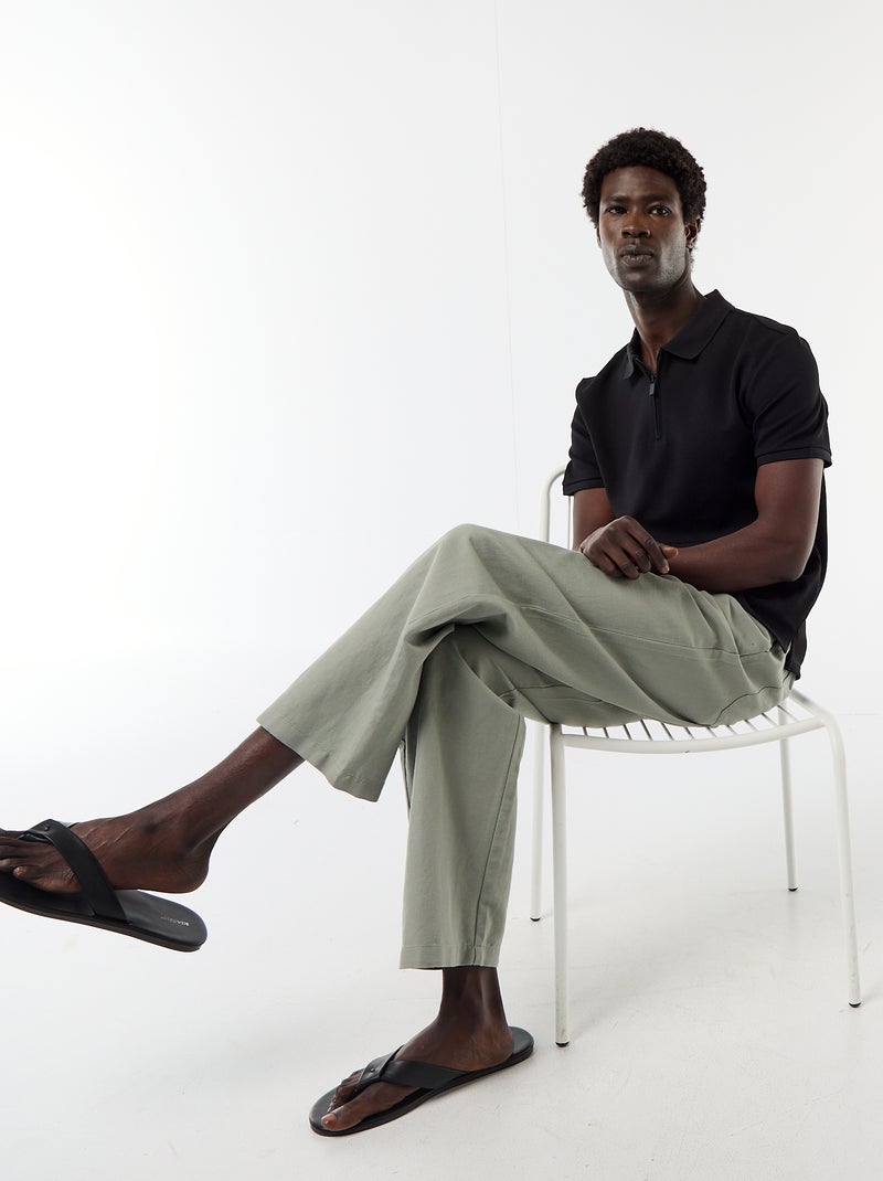 Polo van gewafelde stof met ritskraag Zwart - Kiabi