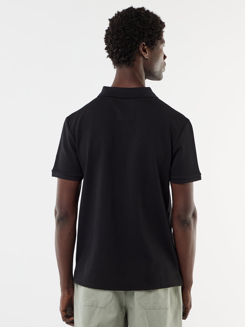 Polo van gewafelde stof met ritskraag Zwart - Kiabi
