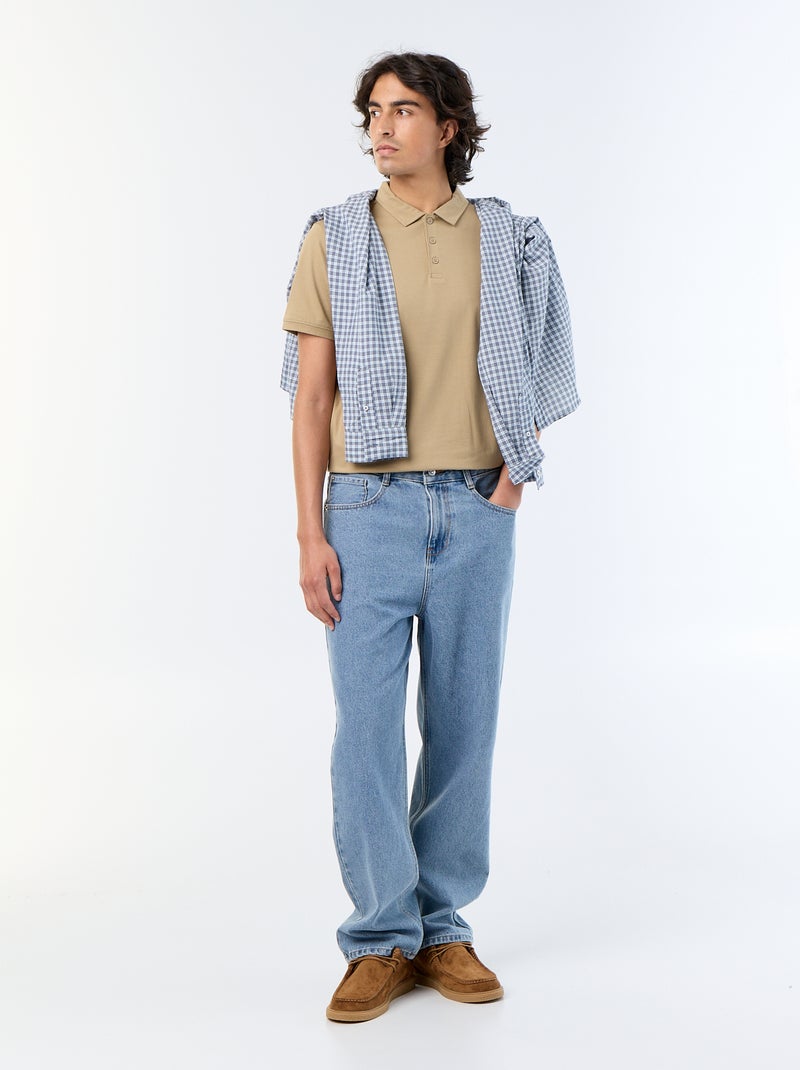 Polo van jerseytricot met knoopsluiting Biege - Kiabi