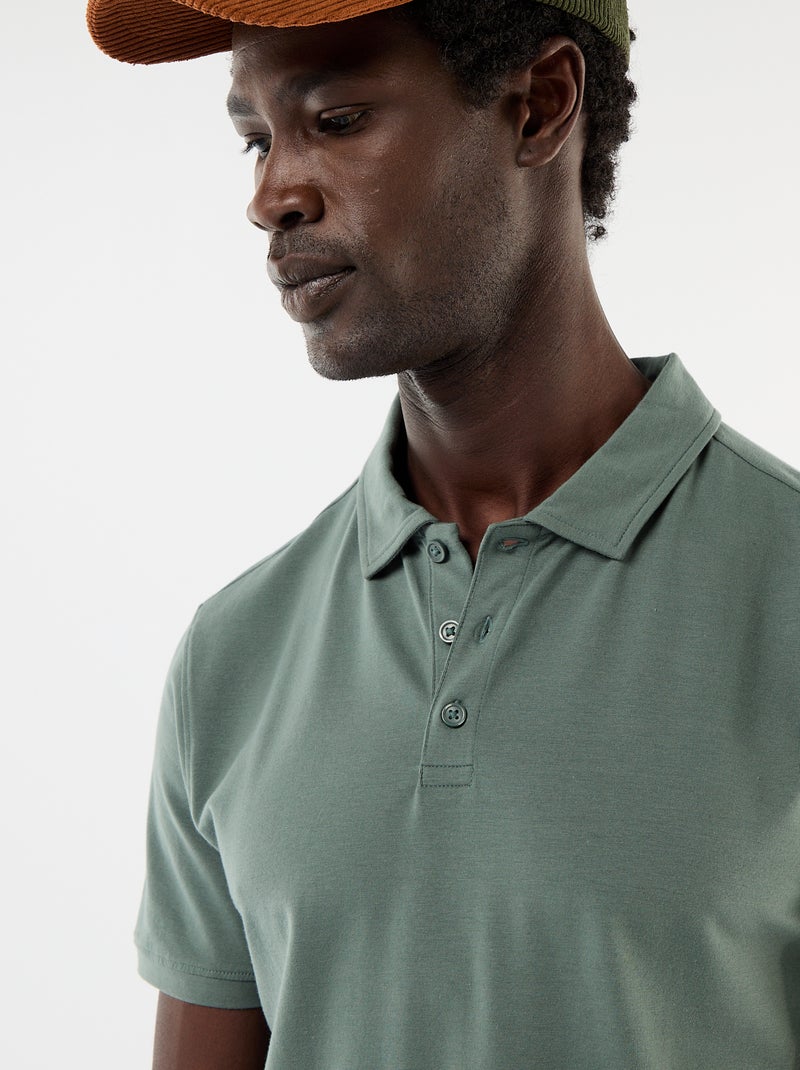 Polo van jerseytricot met knoopsluiting Groen - Kiabi