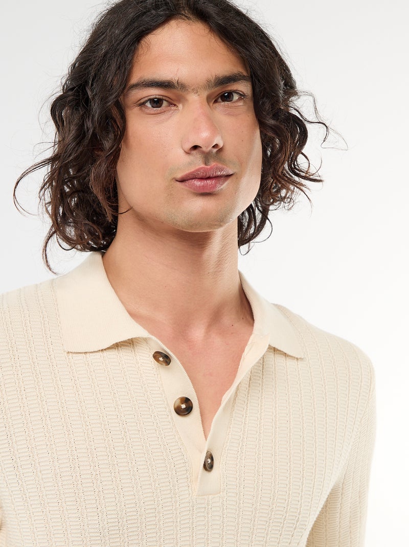 Polo van jerseytricot met tricot-effect Biege - Kiabi