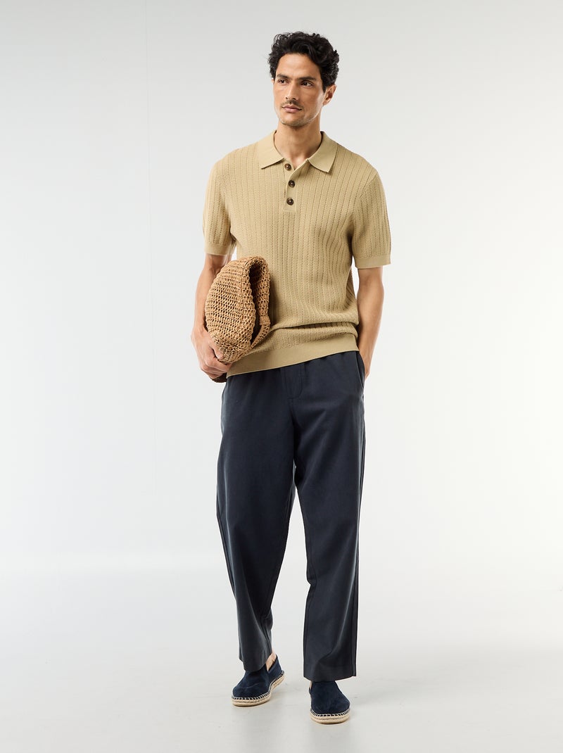 Polo van jerseytricot met tricot-effect Biege - Kiabi