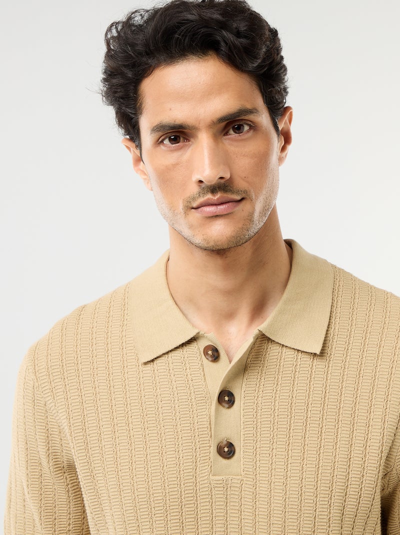 Polo van jerseytricot met tricot-effect Biege - Kiabi