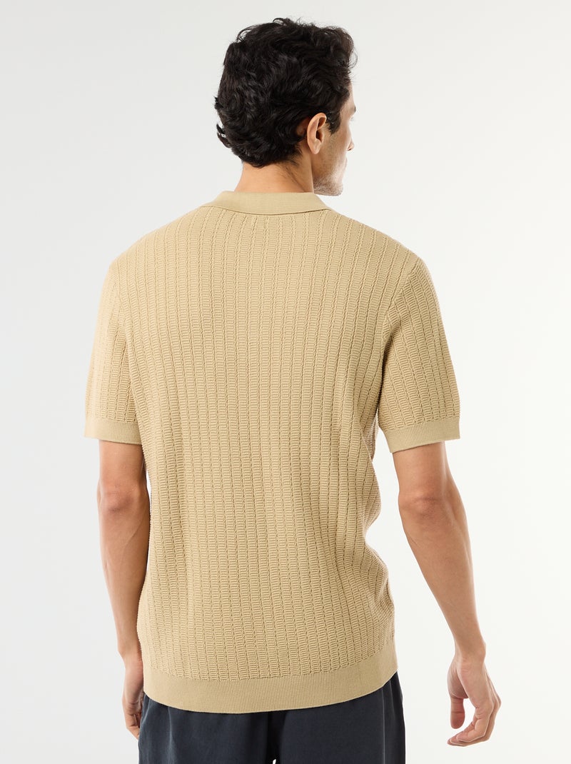 Polo van jerseytricot met tricot-effect Biege - Kiabi
