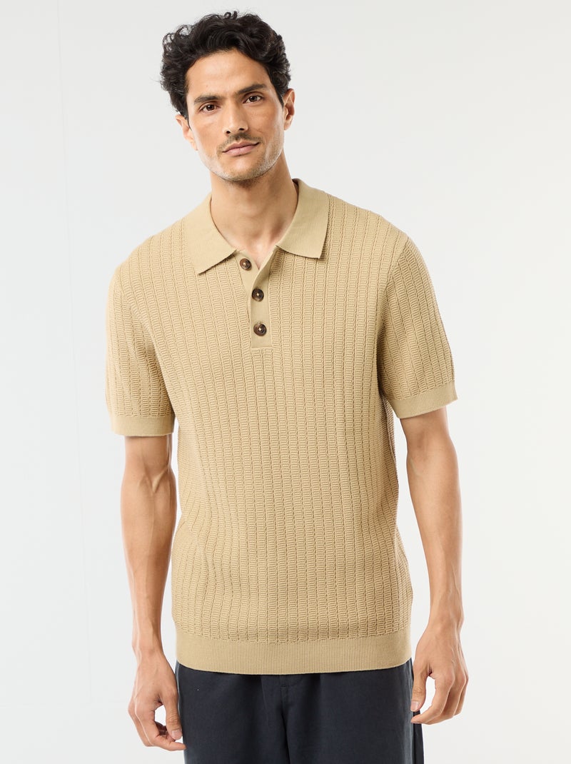Polo van jerseytricot met tricot-effect Biege - Kiabi