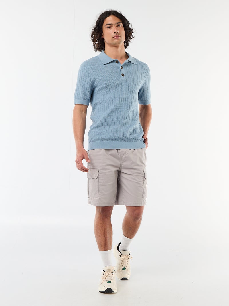 Polo van jerseytricot met tricot-effect Blauw - Kiabi