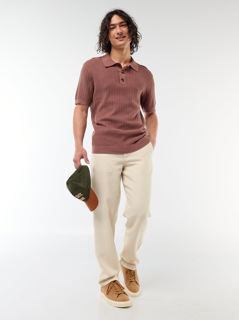 Polo van jerseytricot met tricot-effect Bruin - Kiabi