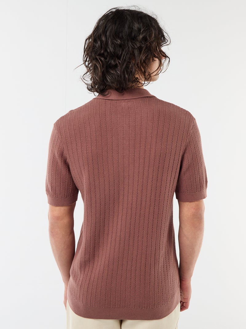 Polo van jerseytricot met tricot-effect Bruin - Kiabi