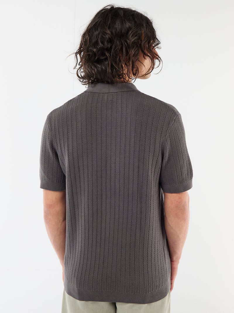 Polo van jerseytricot met tricot-effect Grijs - Kiabi