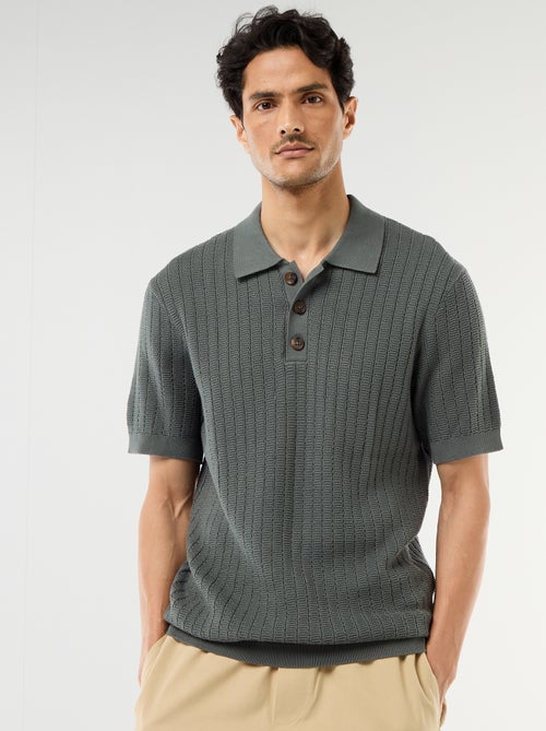 Polo van jerseytricot met tricot-effect - Kiabi
