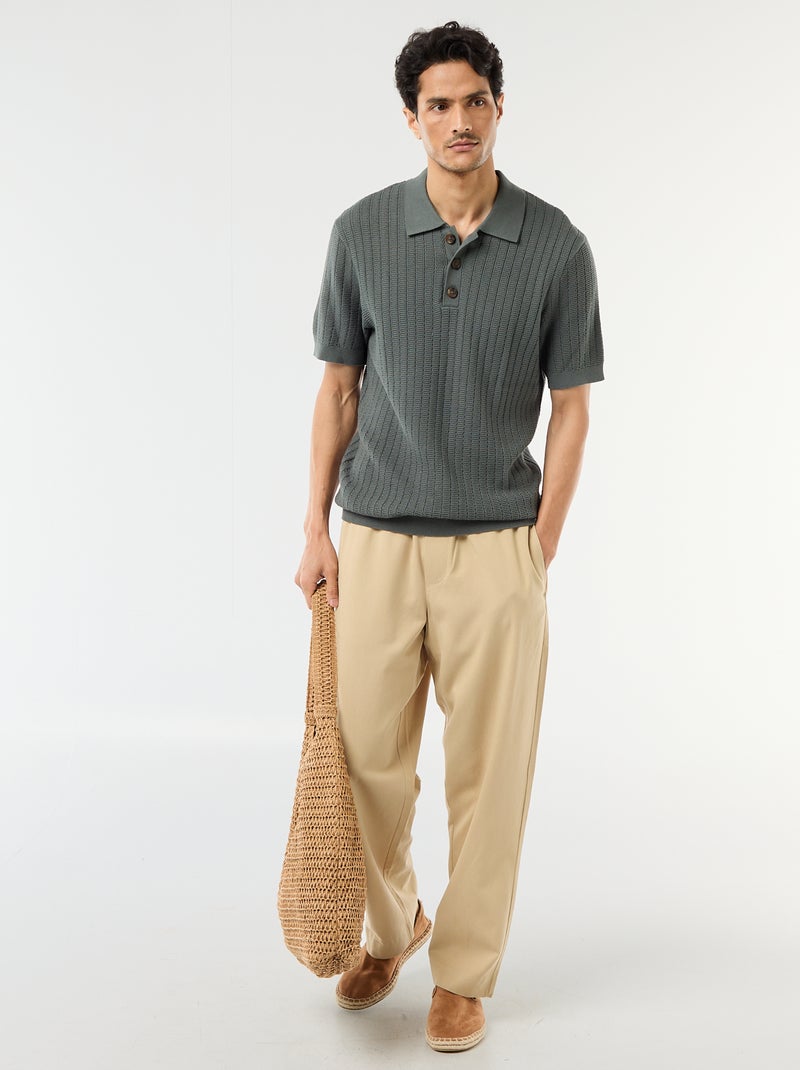 Polo van jerseytricot met tricot-effect Groen - Kiabi