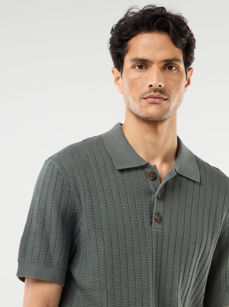 Polo van jerseytricot met tricot-effect Groen - Kiabi