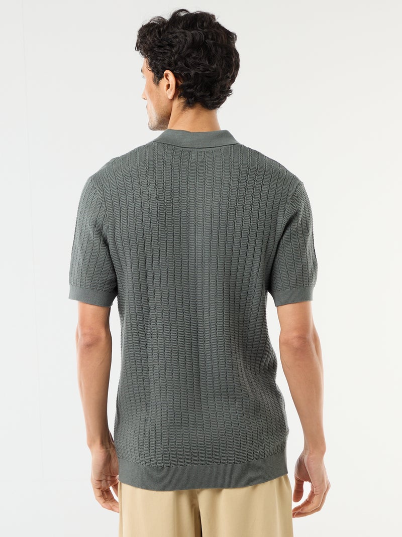 Polo van jerseytricot met tricot-effect Groen - Kiabi