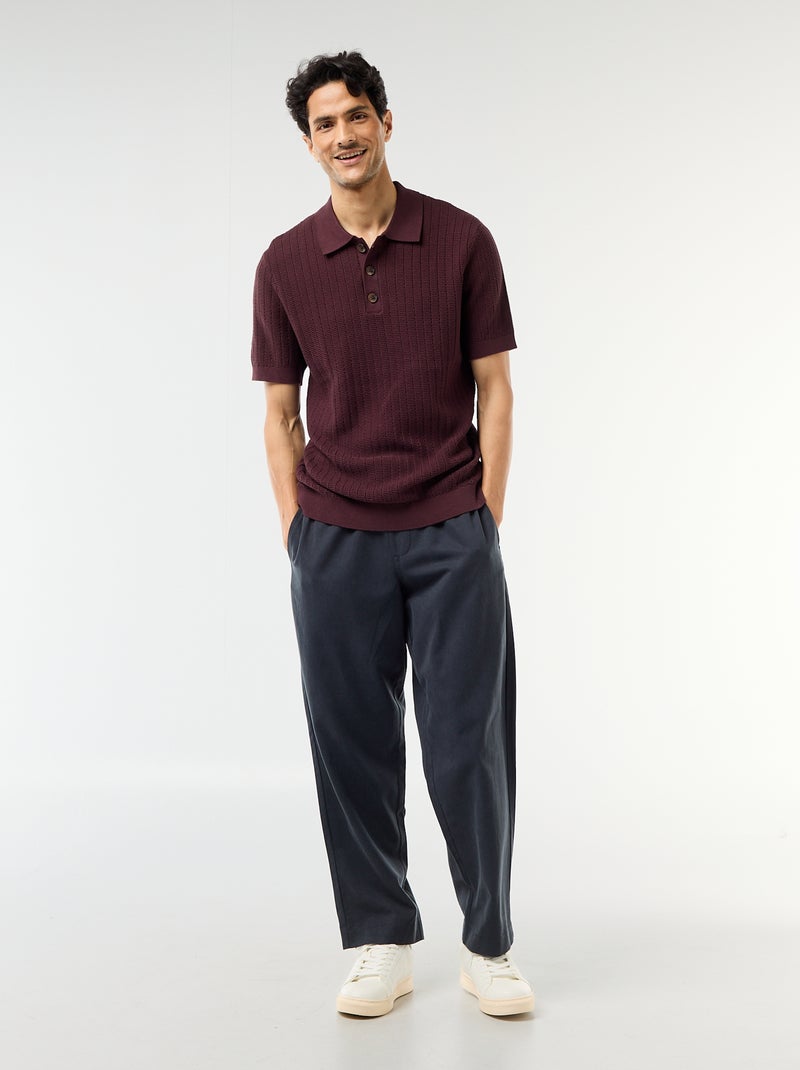 Polo van jerseytricot met tricot-effect Paars - Kiabi