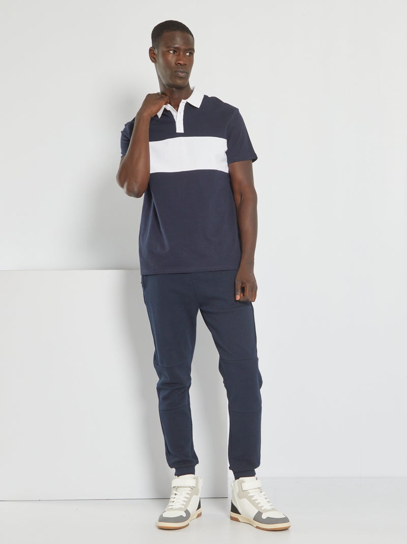 Polo van katoenpiqué met contrasterende strepen BLAUW - Kiabi