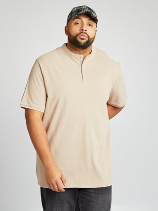 Polo van katoenpiqué met henleykraag