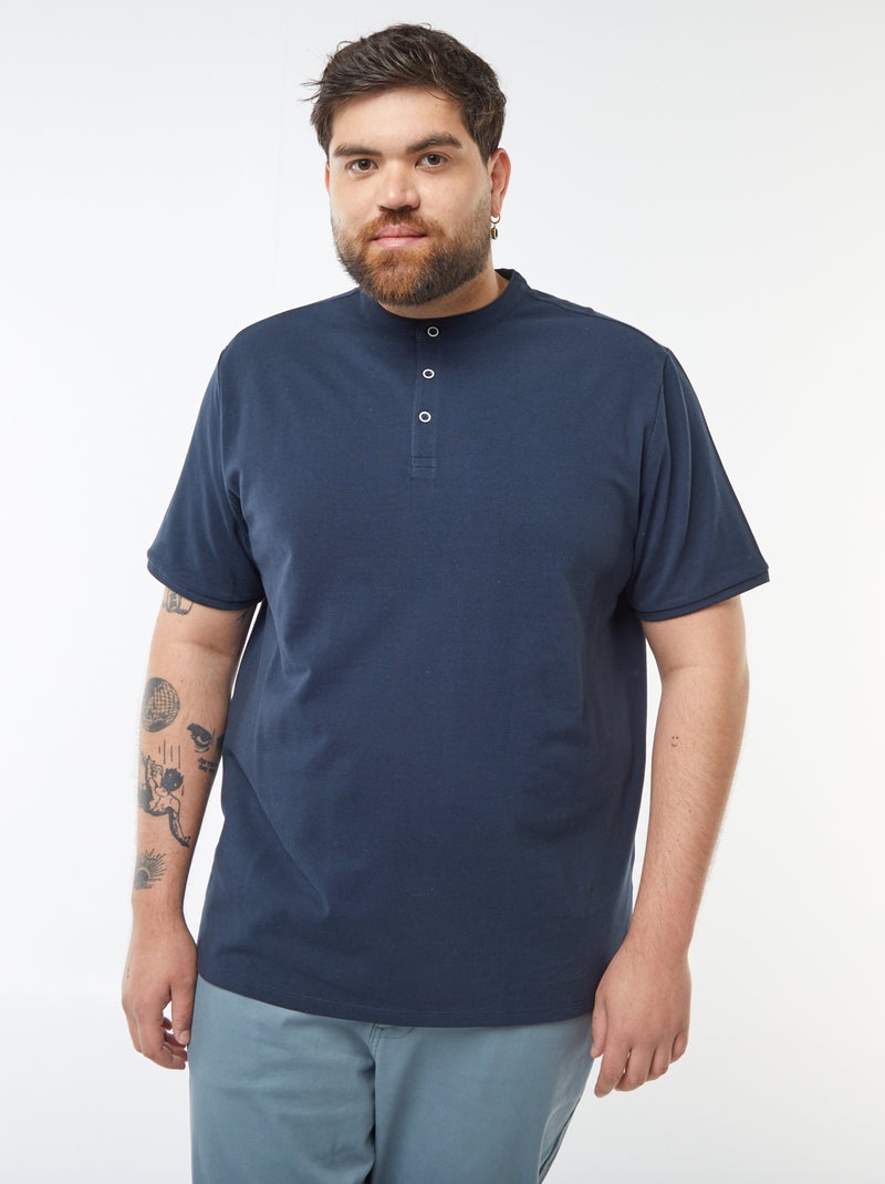Polo van katoenpiqué met henleykraag BLAUW - Kiabi