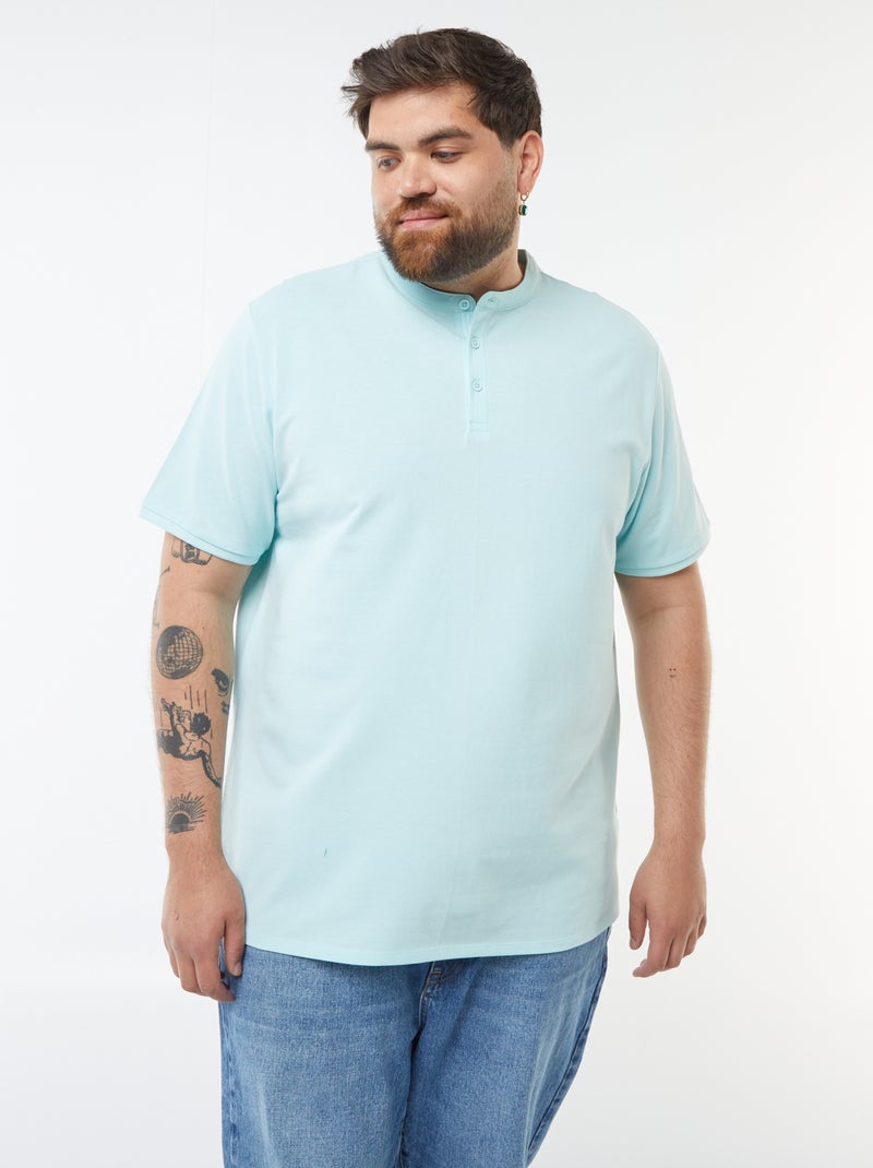 Polo van katoenpiqué met henleykraag Blauw - Kiabi