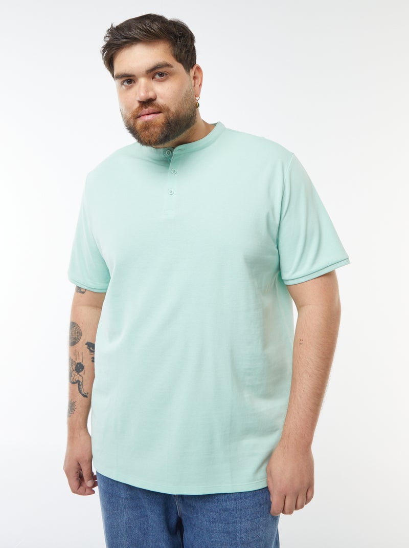 Polo van katoenpiqué met henleykraag Groen - Kiabi