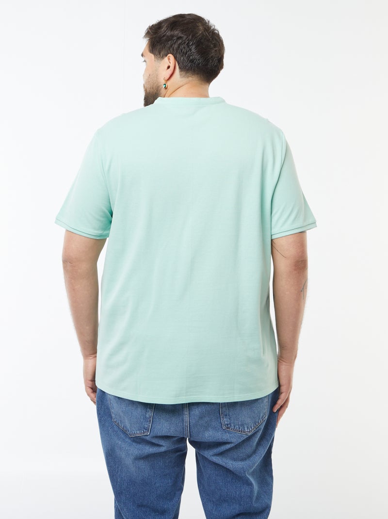 Polo van katoenpiqué met henleykraag Groen - Kiabi