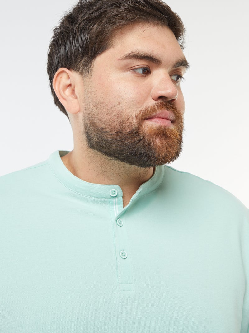 Polo van katoenpiqué met henleykraag Groen - Kiabi